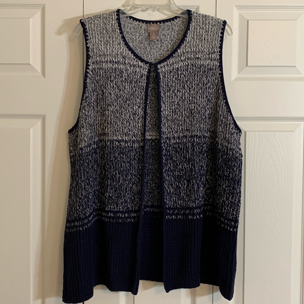 Chico’s Sleeveless Soft Texture Sweater Vest Navy White Size 3 (L) Women’s   L1